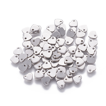 304 charms in acciaio inox, timbratura tag vuoto, cuore, colore acciaio inossidabile, 5x6x1mm, Foro: 1 mm