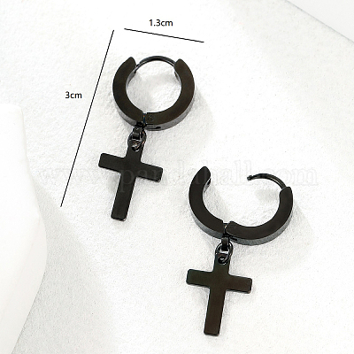 Серьги-кольца с подвеской-крестиком из нержавеющей стали 201 в стиле хип-хоп для женщин UB5113-1