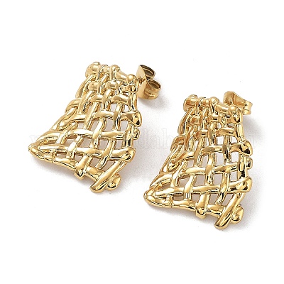 Ионное покрытие (ip) 304 нержавеющая сталь прямоугольные сетчатые серьги-гвоздики для женщин EJEW-P234-06G-1