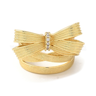 Открытые манжеты с бантом из латуни микро паве с прозрачным фианитом RJEW-U008-01A-G-1
