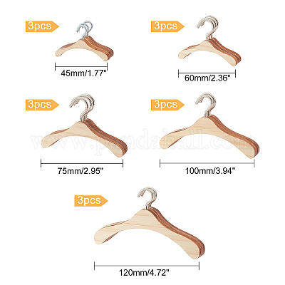 AHANDMAKER 15 Pcs Wood Doll Apparel Hangers, 5 Sizes 4.7 inch Doll