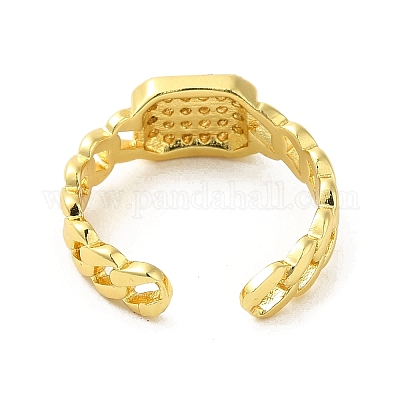 Прямоугольные латунные кольца-манжеты с микро-паве и прозрачным цирконием для женщин&nbsp;LS-RJEW-G311-01B-G-1