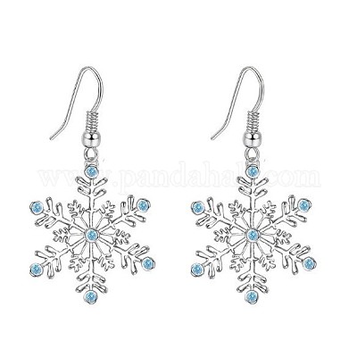 Серьги-подвески из латуни с микропаве из прозрачных кубических цирконий в стиле снежинок FS-WG5A986-04-1