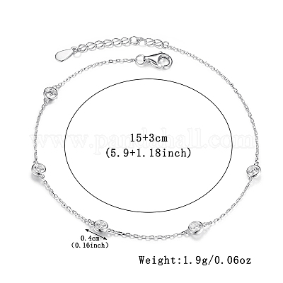 Браслеты из стерлингового серебра с круглыми звеньями и прозрачным кубическим цирконием ID1679-1-1