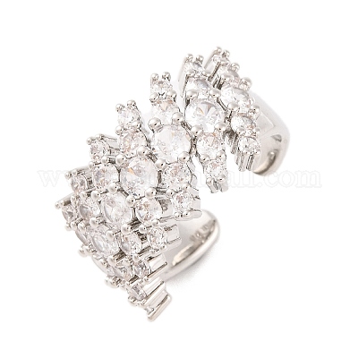 Открытые манжеты из латуни с микропаве и прозрачным фианитом RJEW-U009-08P-01-1