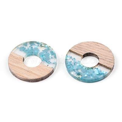 Подвески из прозрачной смолы и белого дерева RESI-N039-52-1