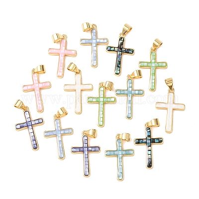 Подвески из латуни и ракушек с покрытием стойки KK-I473-01G-1