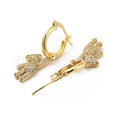 Серьги-кольца с медведем из кубического циркония EJEW-F288-10B-G-1