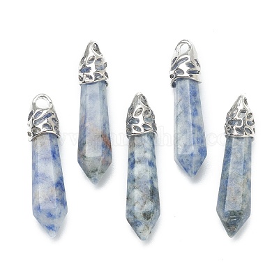 Пуля натуральная точечная яшма с синими точками заостренные подвески G-E332-C36-1