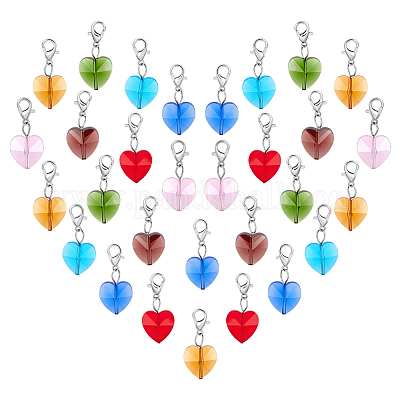 28 шт. 7-х цветные стеклянные подвески в форме граненого сердца HJEW-PH02042-1