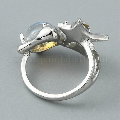 Полукруглое кольцо из смолы и открытая манжета со звездой из кристаллов и стразов RJEW-TAC0007-02C-P-1