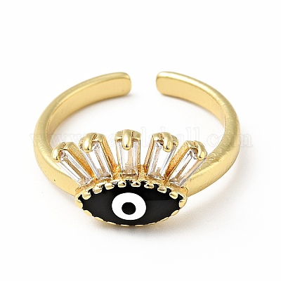 Открытое кольцо-манжета с эмалированным конским глазом и прозрачным кубическим цирконием RJEW-A008-01G-1