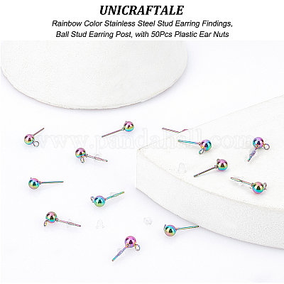 Wholesale UNICRAFTALE About 50 Sets Rainbow Color Stainless Steel Stud Earring  Findings Pin 0.6mm Ball Stud Earring Post with Plastic Ear Nuts  Hypoallergenic Earrings for DIY Jewelry Making Hole 1.5mm 