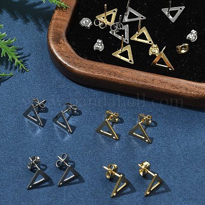 16 шт. 2 цвета 201 нержавеющая сталь фурнитура для сережек-гвоздиков с отверстием EJEW-FS0001-17-1