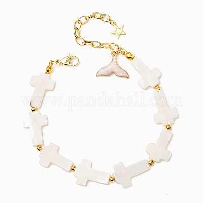 Женские браслеты из ракушек и жемчуга из бисера BJEW-JB12427-1