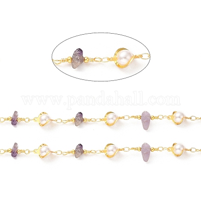 Цепочки из бисера ручной работы из натурального аметиста CHC-M024-22G-01-1