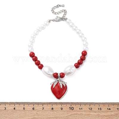 Браслеты с подвесками из прозрачного кубического циркония из клубничной латуни с микропаве BJEW-G740-04P-1