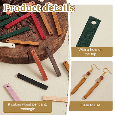 90шт. подвеска из дерева 9 цветов WOOD-PH0003-15-1