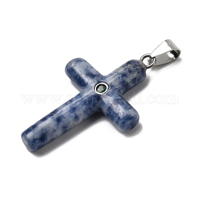 Подвески-кресты из натуральной голубовато-пятнистой яшмы KK-D021-04I-P-1