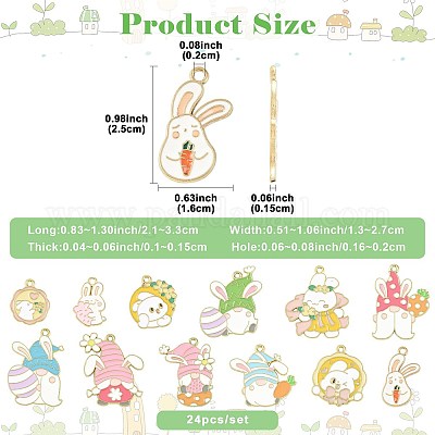 24 шт. 12 подвески из эмалевого сплава в виде пасхального кролика и гнома ENAM-FS0003-99-1