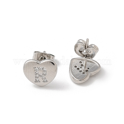 Серьги-гвоздики из латуни с микропаве из прозрачного кубического циркония EJEW-K299-01P-R-1