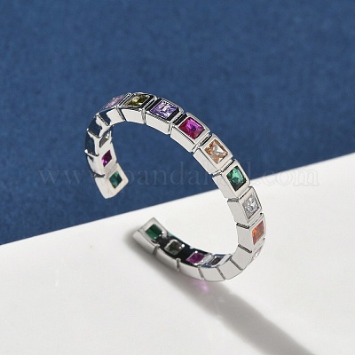 Манжеты из латуни с микро паве кубический цирконий для женщин RJEW-H256-09P-1