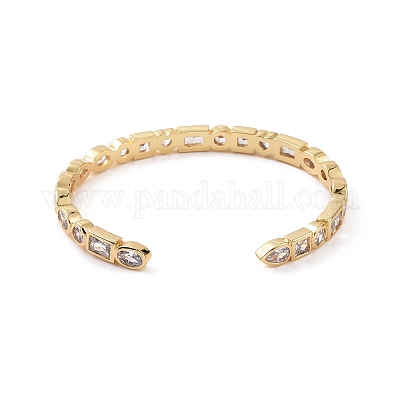 Кубический цирконий сердце и прямоугольный браслет с открытой манжетой BJEW-F445-02G-02-1