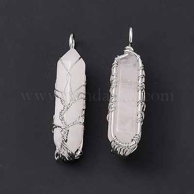 Остроконечные подвески из медной проволоки из натурального розового кварца G-F733-05H-1