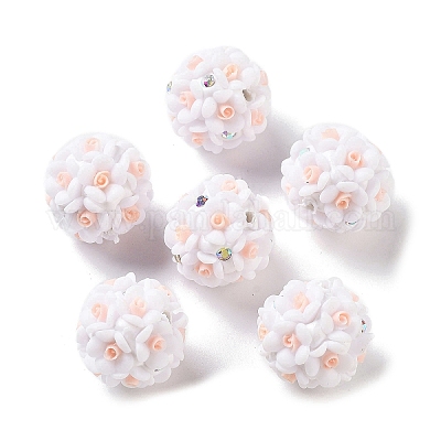 Бусины-цветы из светящейся полимерной глины со стразами RESI-C048-01B-1