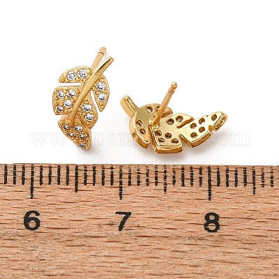 Серьги-гвоздики с перьями из прозрачного кубического циркония EJEW-P196-15G-1-1