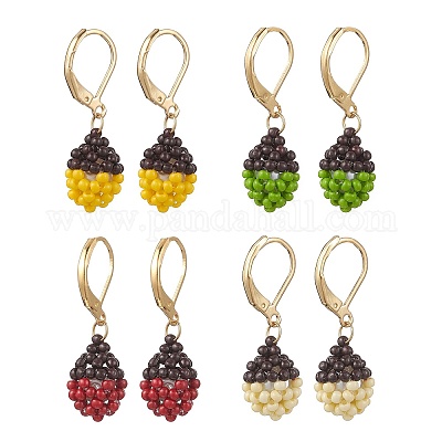 Серьги из стеклянных бусин ручной работы с застежкой-молнией EJEW-MZ00572-1