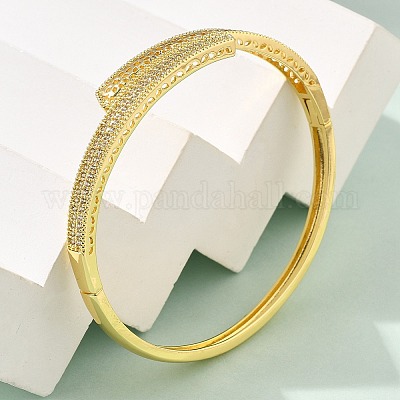 Женские браслеты на шарнирах из латуни с микропаве и прозрачным фианитом BJEW-S168-04G-1