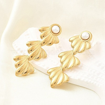 Серьги-гвоздики с кисточками из пластика и искусственного жемчуга 304 для женщин EJEW-U068-04G-1