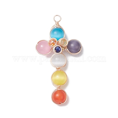 Большие подвески кошачий глаз из латунной проволоки PALLOY-TA00035-1