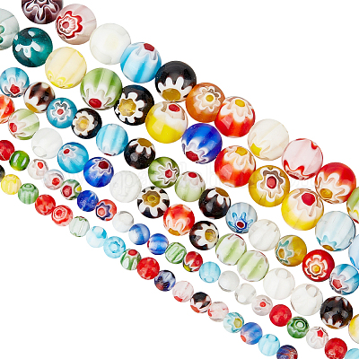 3 нити 3 стилей круглых стеклянных бусин миллефиори ручной работы LAMP-OC0001-69-1