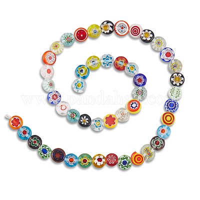 3 нити плоских круглых стеклянных бусин миллефиори ручной работы LAMP-LT0001-15B-1