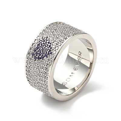 Кольцо на палец с широкой полосой в форме сердца из кубического циркония RJEW-C027-01P-1