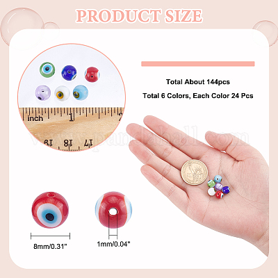 144шт 6 цвета ручной работы сглаз лэмпворк круглая бусина&nbsp;LAMP-NB0001-76B-1