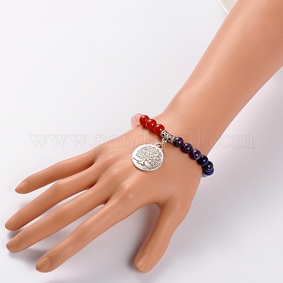 Природных драгоценных камней стрейч шарм браслеты BJEW-JB01701-1