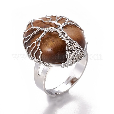 Регулируемые натуральные тигровые кольца для пальцев RJEW-L090-B05-1