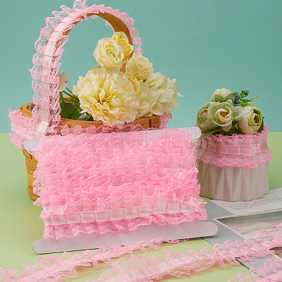 10 ярд полиэстеровой плиссированной цветочной кружевной отделки OCOR-GF0003-88C-1