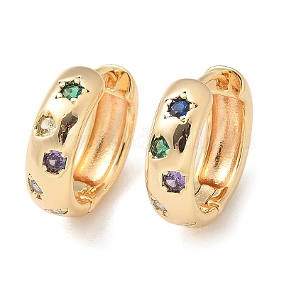 Латунные микро проложить серьги обруча кубического циркония EJEW-H152-01A-G-1