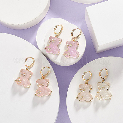 3 пара двухцветных медвежонков из смолы с кристаллами и стразами EJEW-JE05244-1