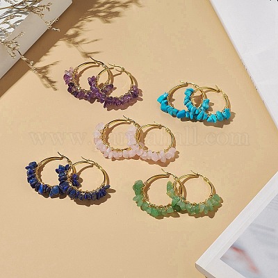 Серьги-кольца с бисером и кристаллами драгоценных камней EJEW-JE05177-1