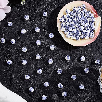 180 шт. фарфоровые керамические бусины ручной работы с цветочным принтом PORC-LT0001-08A-1