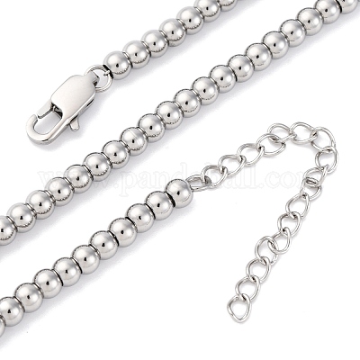 Ожерелья из цельных круглых бусин из нержавеющей стали 304 толщиной 4 мм NJEW-Q013-10P-1