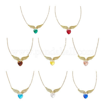 Ожерелья с подвеской в виде крыльев ангела и сердца из латуни и стекла для женщин NJEW-JN05260-1