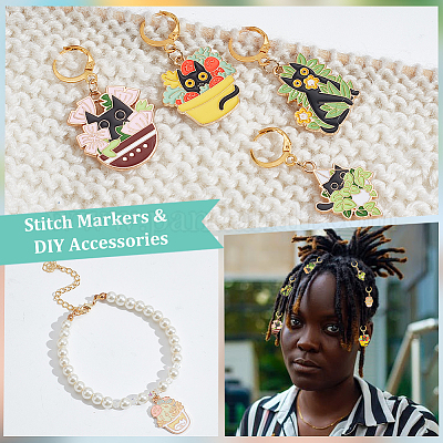 Растение в горшке с кулоном из эмали из кошачьего сплава маркеры петель HJEW-AB00313-1