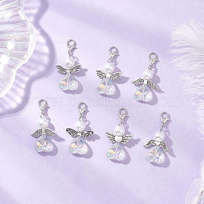 Подвеска в форме сердца ангела из стекла и стеклянного жемчуга HJEW-JM03593-1