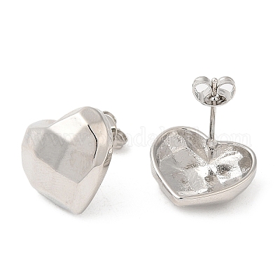 Женские латунные серьги-гвоздики с гранеными сердцами EJEW-K248-10P-1